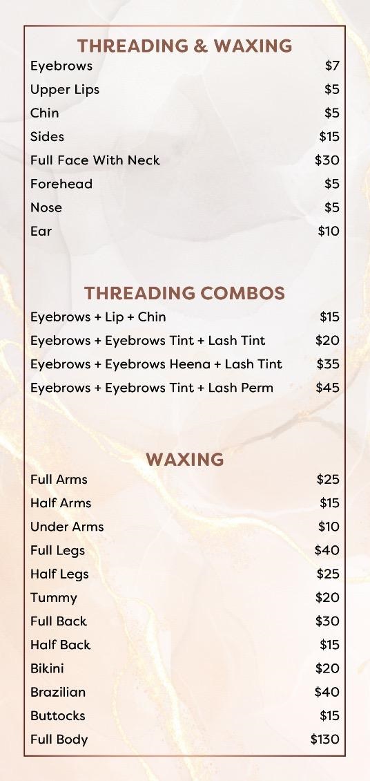 Threading and Waxing Pricing